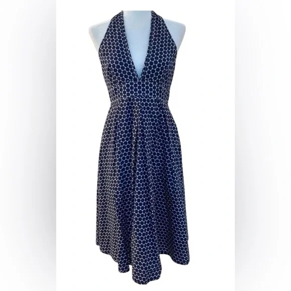 J. Crew Factory Backless Navy Dress with White Dots trend! - Picture 2 of 8